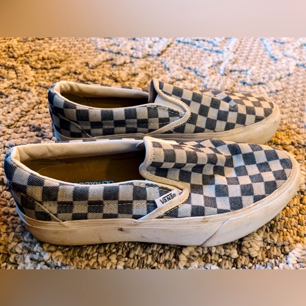 VANS Denim Checkered Slip-On Platform/Stacked, 7.0 W